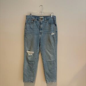 Madewell The Mom Jean Light Blue Distressed Jeans Size 30